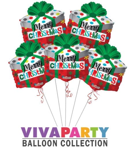 Merry Christmas Gift Box Balloon Bouquet (5 Balloons)