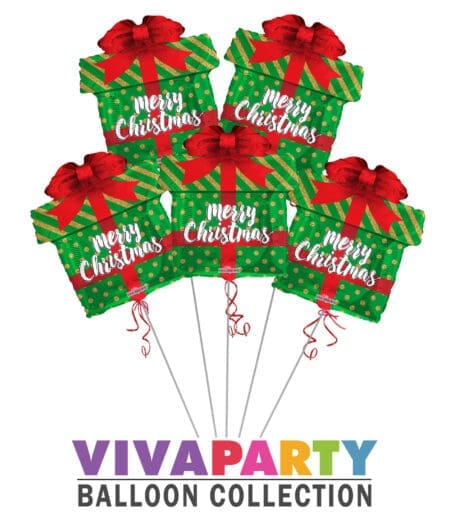 Merry Christmas Gift Box Balloon Bouquet (5 Balloons)