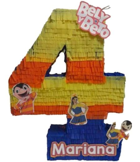 Bely y Beto Number Shape Pinata, Birthday Party, Holiday Event 3 Feet Tall