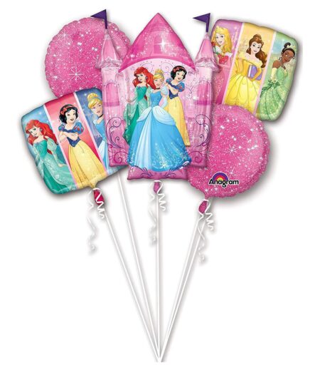 Princess Disney Birthday Cake Foil Bouquet of Balloons - 5pcs