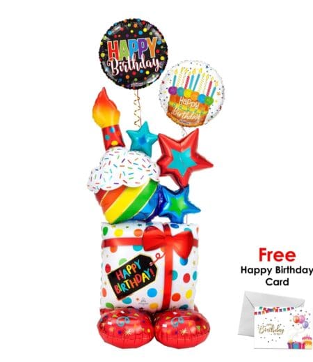 AirLoonz + Have a Happy Birthday Gift Box and Cupcake Balloon Arrangement (3 Balloons)