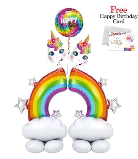 AirLoonz + Rainbow Unicorn Face Have a Happy Birthday Balloon Arrangement (5 Balloons)