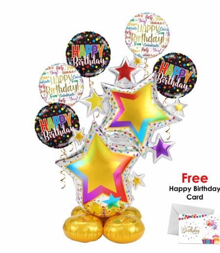 AirLoonz + Have a Happy Birthday Colorful Star Cluster Balloon Arrangement (6 Balloons) – Viva Party