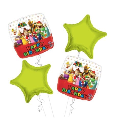 Super Mario Bros Happy Birthday Balloon Bouquet 4pc – Viva Party