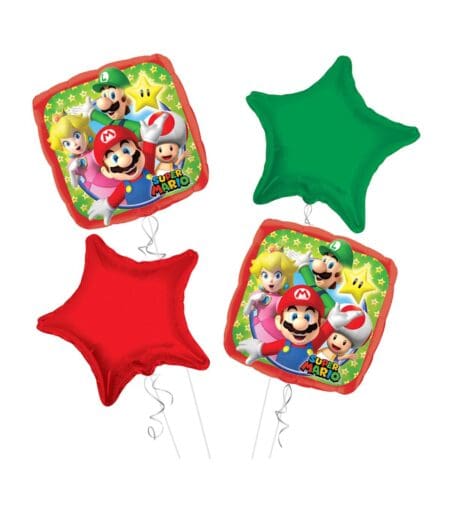 Super Mario Bros Happy Birthday Balloon Bouquet 4pc – Viva Party