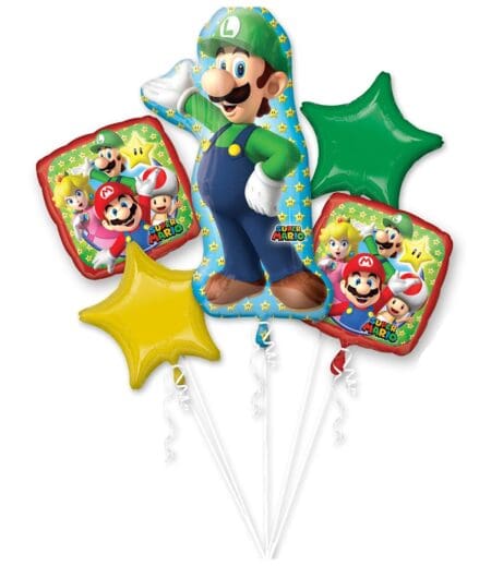 Super Mario Bros. Bros - Luigi Foil Bouquet of Balloons - 5pcs – Viva Party