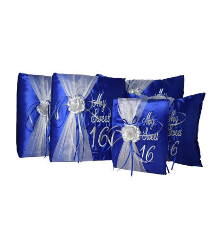 Royal Blue and Silver Sweet 16 Pillow Set