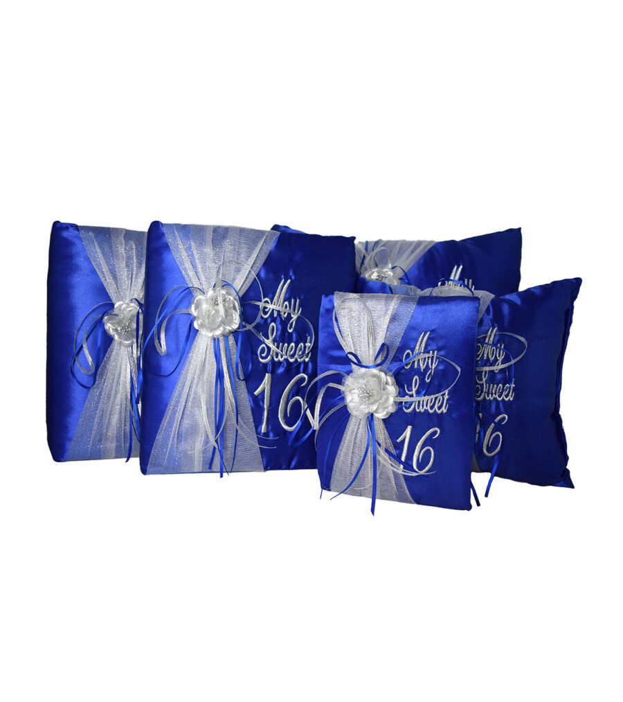 Royal Blue and Silver Sweet 16 Pillow Set