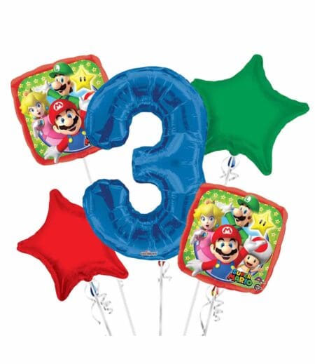 Super Mario Happy Birthday Foil Balloon Bouquet 5 pc – Viva Party