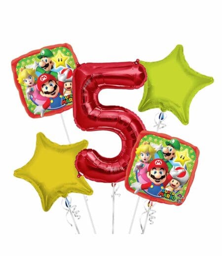 Super Mario Happy Birthday Foil Balloon Bouquet 5 pc – Viva Party