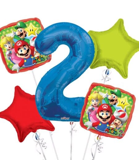 Super Mario Happy Birthday Foil Balloon Bouquet 5 pc.