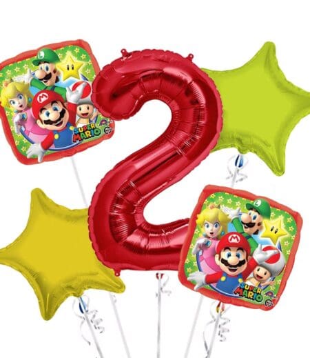 Super Mario Happy Birthday Foil Balloon Bouquet 5 pc