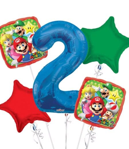 Super Mario Happy Birthday Foil Balloon Bouquet 5 pc