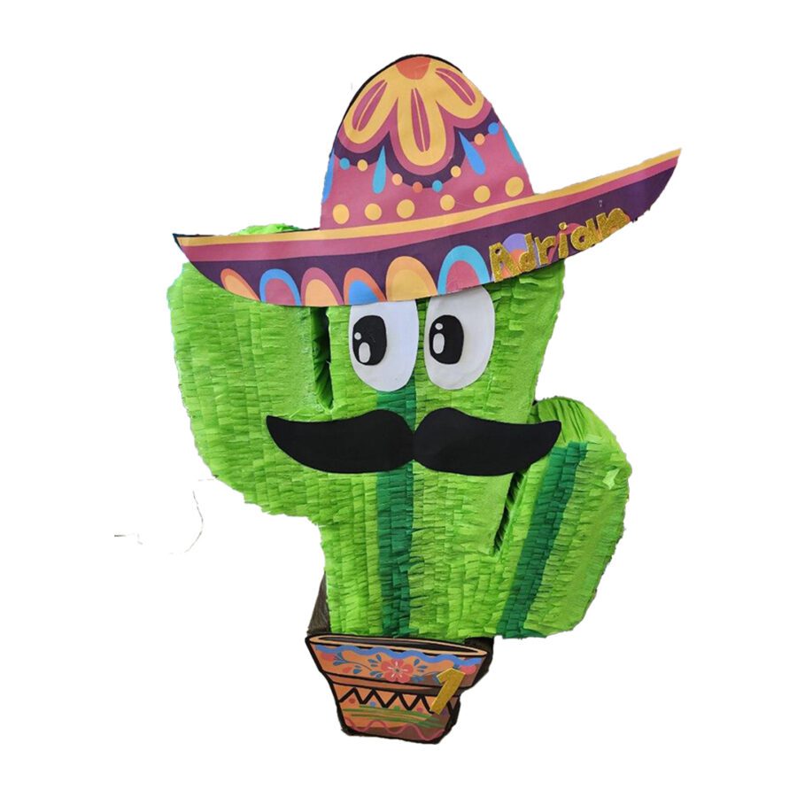 Handmade Cactus Piñata Wearing a Hat - Personalized Ultimate Fun Mexican Fiesta Decoration