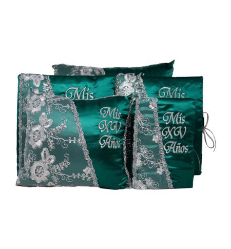 Emerald Green and Gold Mis XV Quinceanera Pillow Set