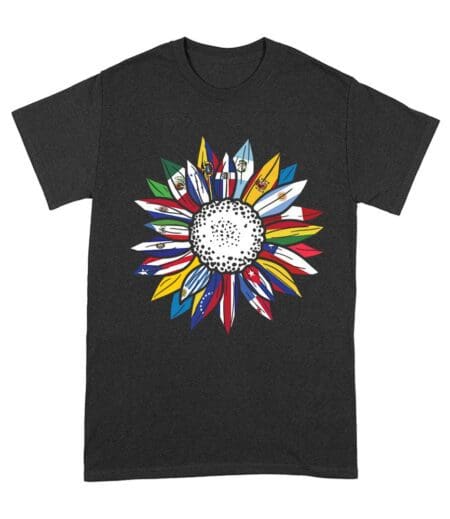 Vibrant Hispanic Heritage Month T-Shirt: Flower Design with Country Flags Unisex Adult – Viva Party