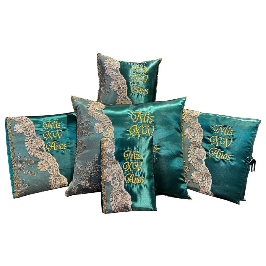 Hunter Green And Gold Quinceanera Pillow Set