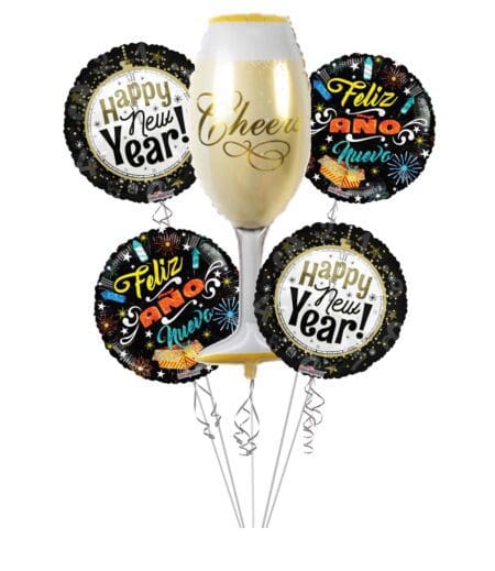 Happy New Year Cheers, Feliz Ano Nuewo Balloon Bouquet - 5 Balloons – Viva Party