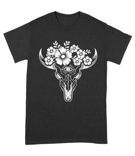 Rodeo Cow Skull T-Shirt - Western Floral Skull Graphic Tee - Vintage Country Rodeo Shirt - Rustic Cowboy Cowgirl Outfit for Men & Women Unisex Adult – Viva Party