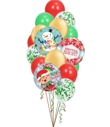 Merry Christmas, Bright Christmas, Elf Balloon Bouquet 16 Balloons