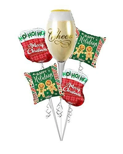 Cheers Happy Holiday Ho Ho Ho Merry Christmas Balloon Bouquet (5 Balloons)