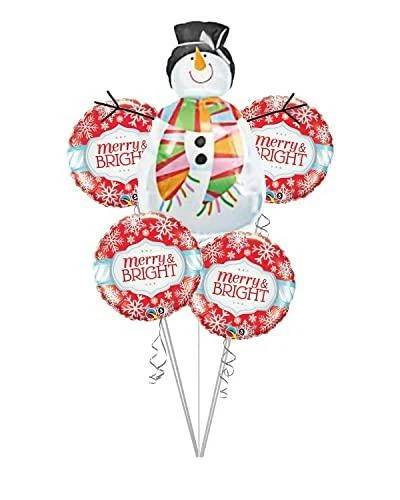 Merry and Bright Christmas Snow Man Balloon Bouquet (5 Balloons)