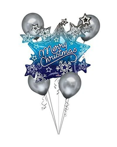 Merry Christmas Stars Balloon Bouquet (5 Balloons)